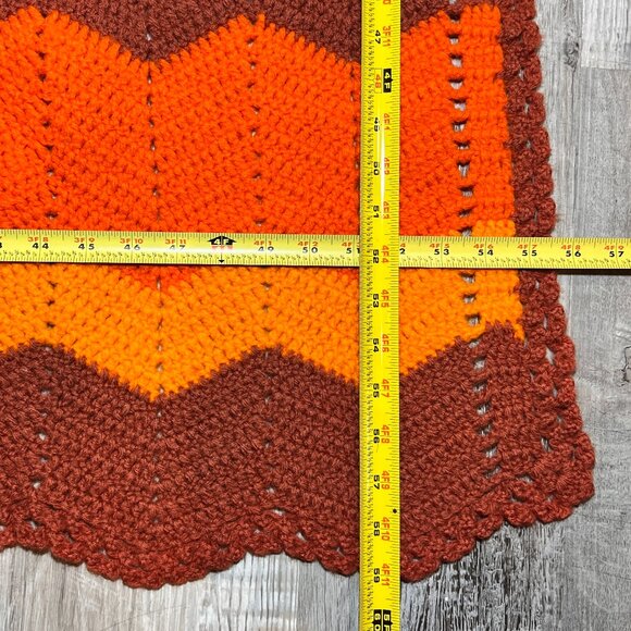 Homemade Crocheted Chevron Zig Zag Afghan Throw Blanket Retro Brown 59" x 55" - Picture 14 of 15